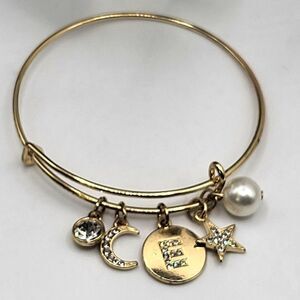 "5/$25" Goldtone Adjustable Initial "E" Charm Bangle Bracelet